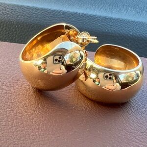 VINTAGE 14K YELLOW GOLD LARGE HALF HOOPS HOOP STATEMENT EARRINGS VERY VERSATILE